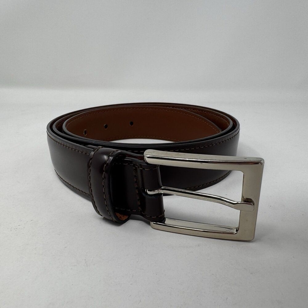 Brooks Brothers Made In Italy Men's Genuine Leather Belt Brown Stitched Size 36